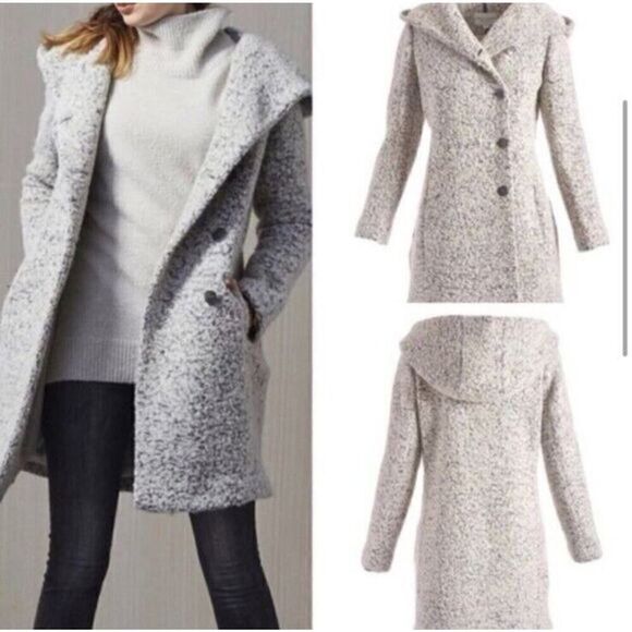 Cole Haan Womens Signature Asymmetrical Walker Coat Size 6 White/Grey Wool - Picture 3 of 16